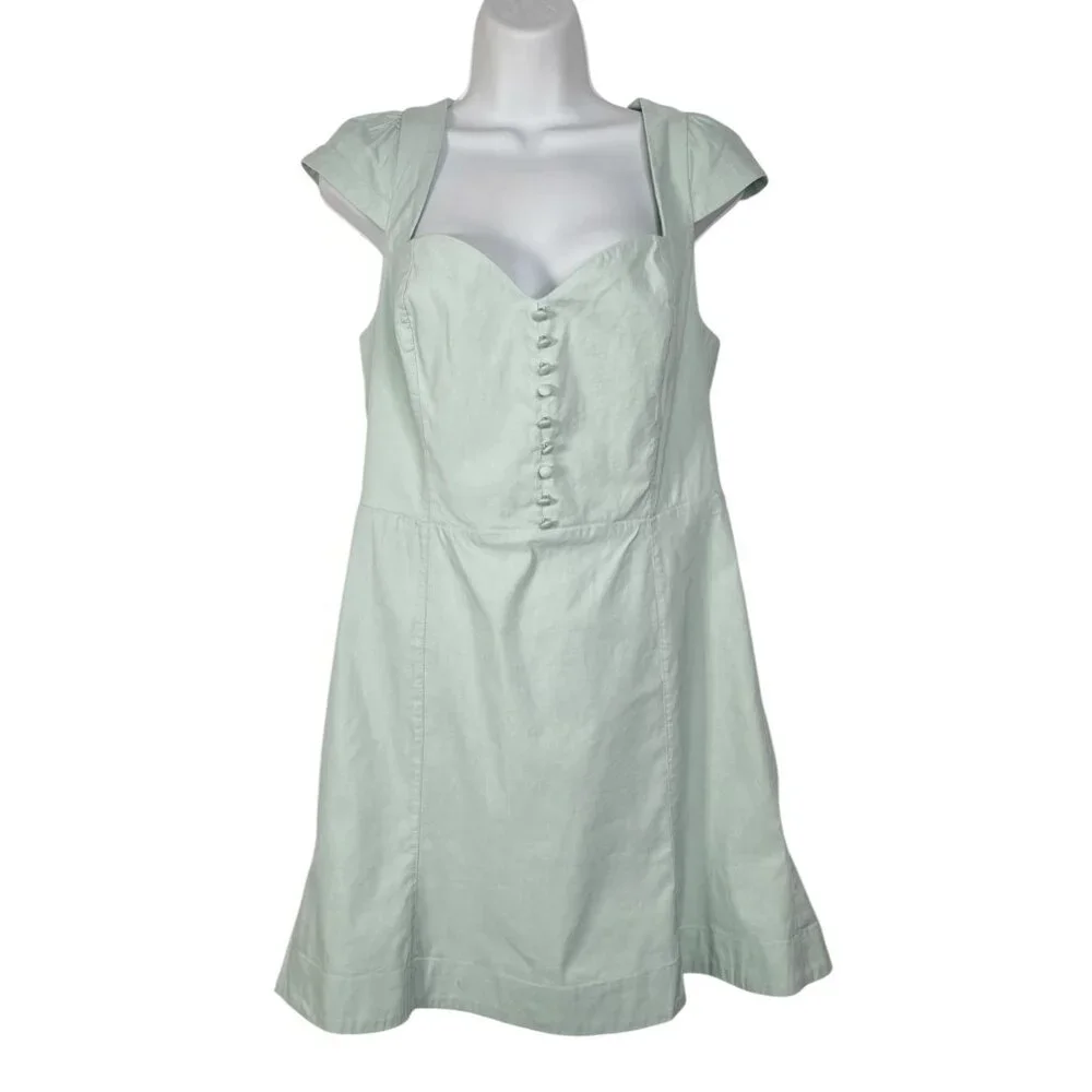 Anthropologie The Cecily Fit Flare Sweetheart Mini dress Pastel Mint Green LG